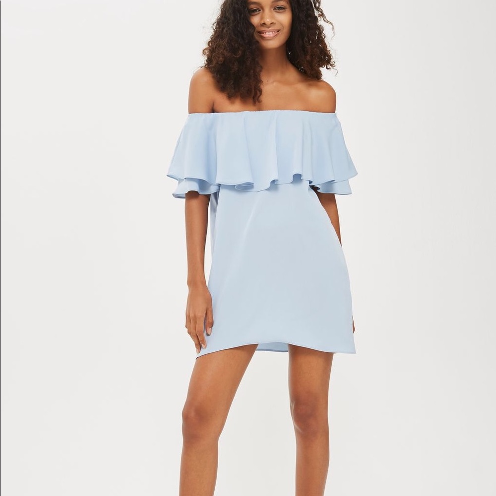 Topshop Dip Hem Bardot Blue Dress NWT